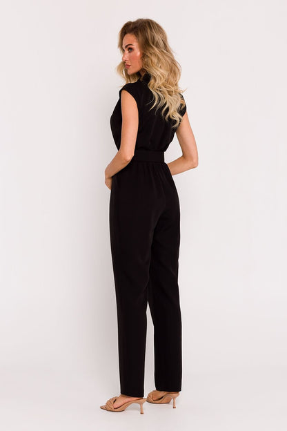 Jumpsuit met mini-drukknoopsluiting, bedekte rits en elastische tailleband