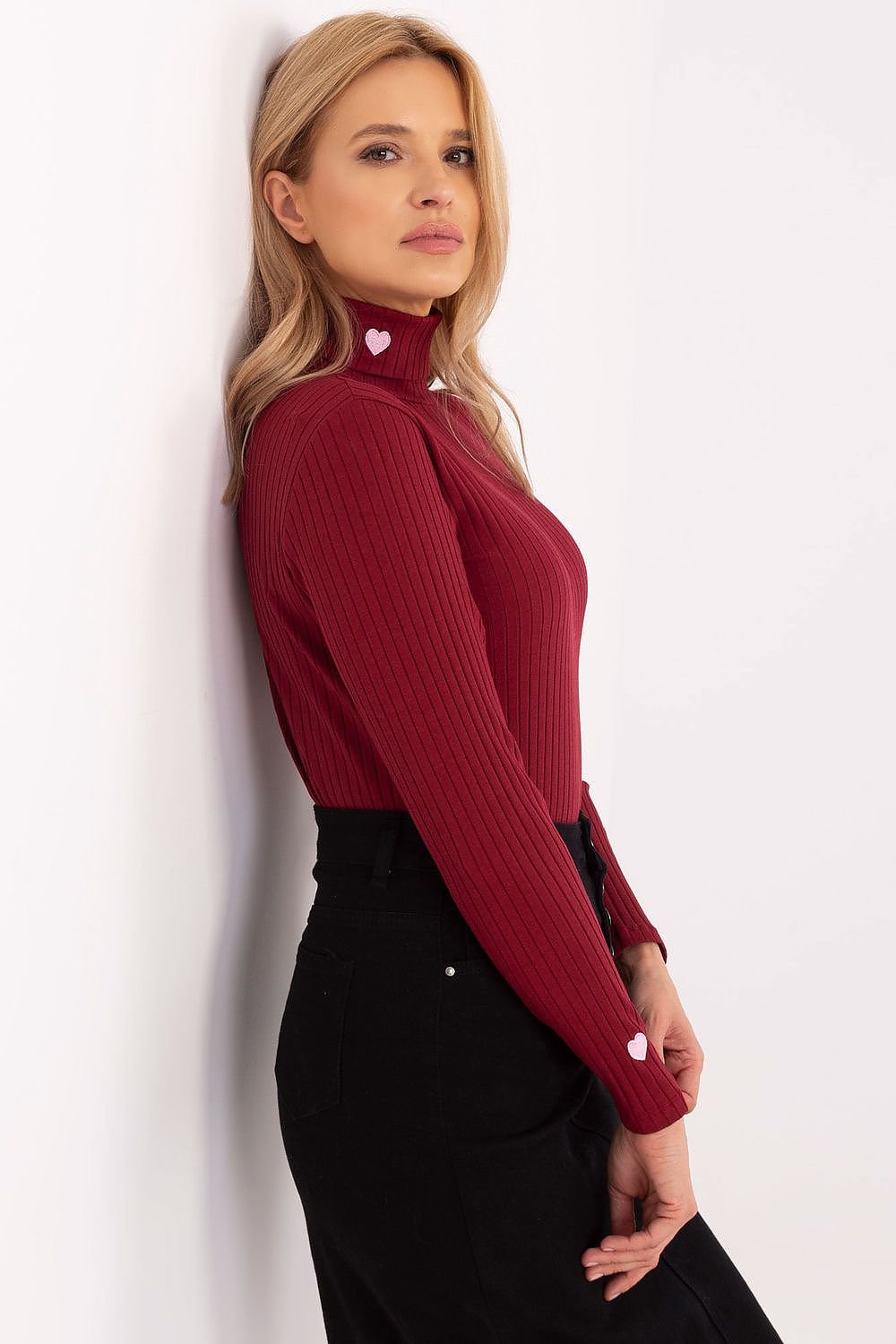 Elegance Ribbed Heart Embroidery Turtleneck – Everyday Comfort &amp; Office Style | 204438 Relevance