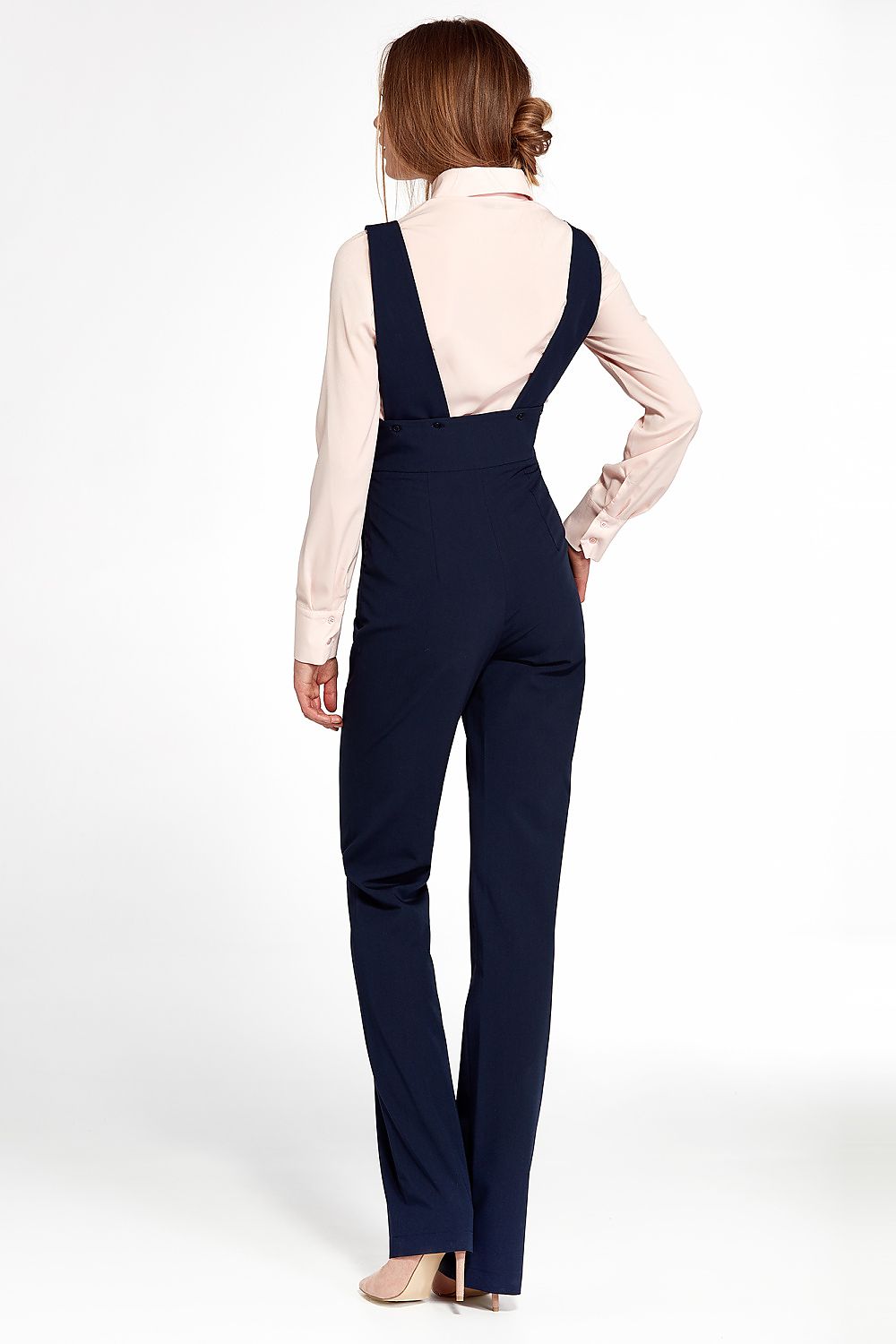 Alt-tekst: Selva jumpsuit met hoge taille en marineblauwe kleur.