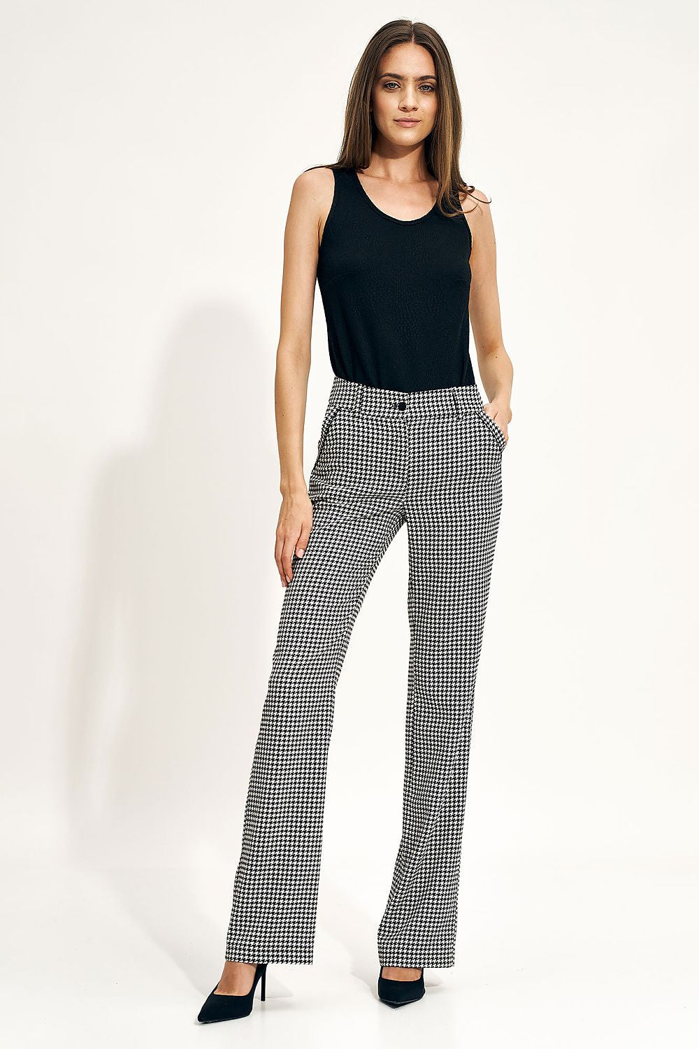 Trendy pepita flare broek - stretchy en comfortabel