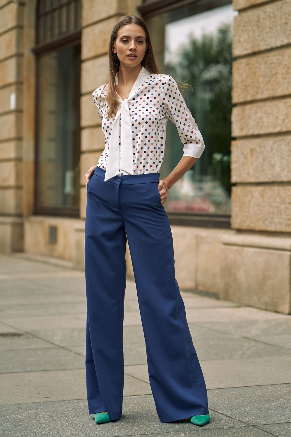 "Kobaltblauwe palazzo-broek met stretch en perfecte pasvorm"