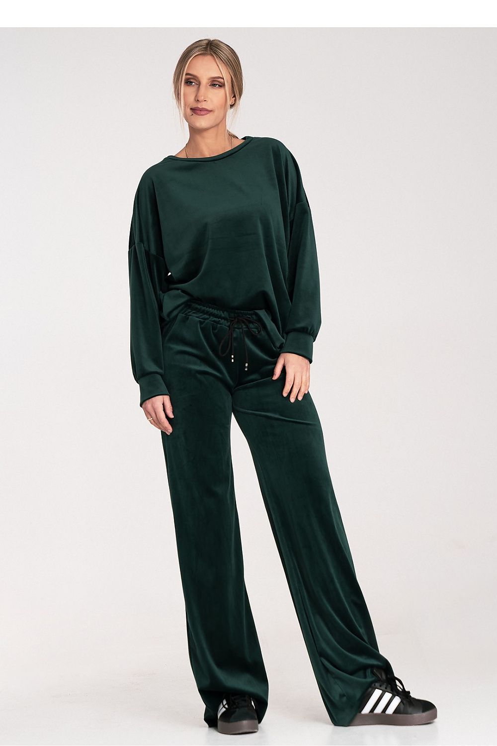 Nerina - Broek in polyester mix met stretch, elastische taille en wijde pijp.