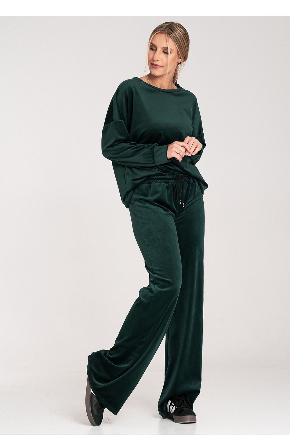 Nerina - Broek in polyester mix met stretch, elastische taille en wijde pijp.