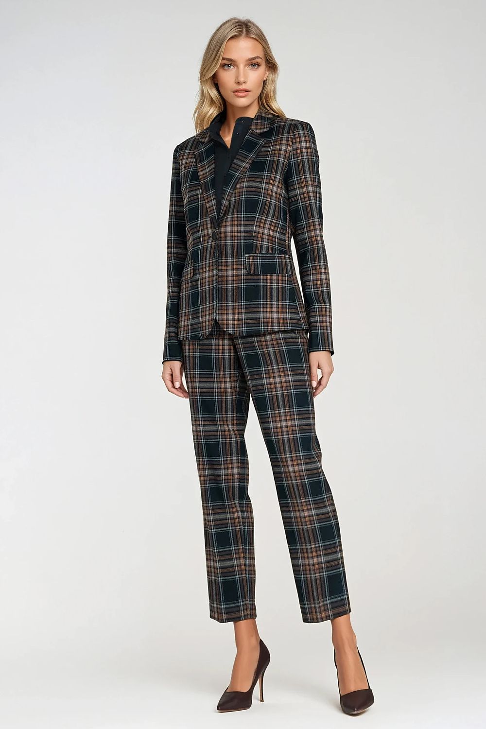 SELVA ARC - Moderne getailleerde jas met ruitpatroon en één knoopsluiting