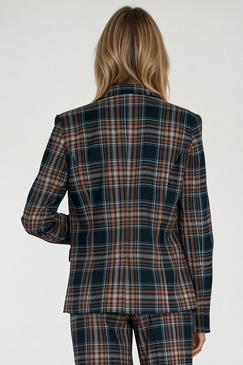 SELVA ARC - Moderne getailleerde jas met ruitpatroon en één knoopsluiting