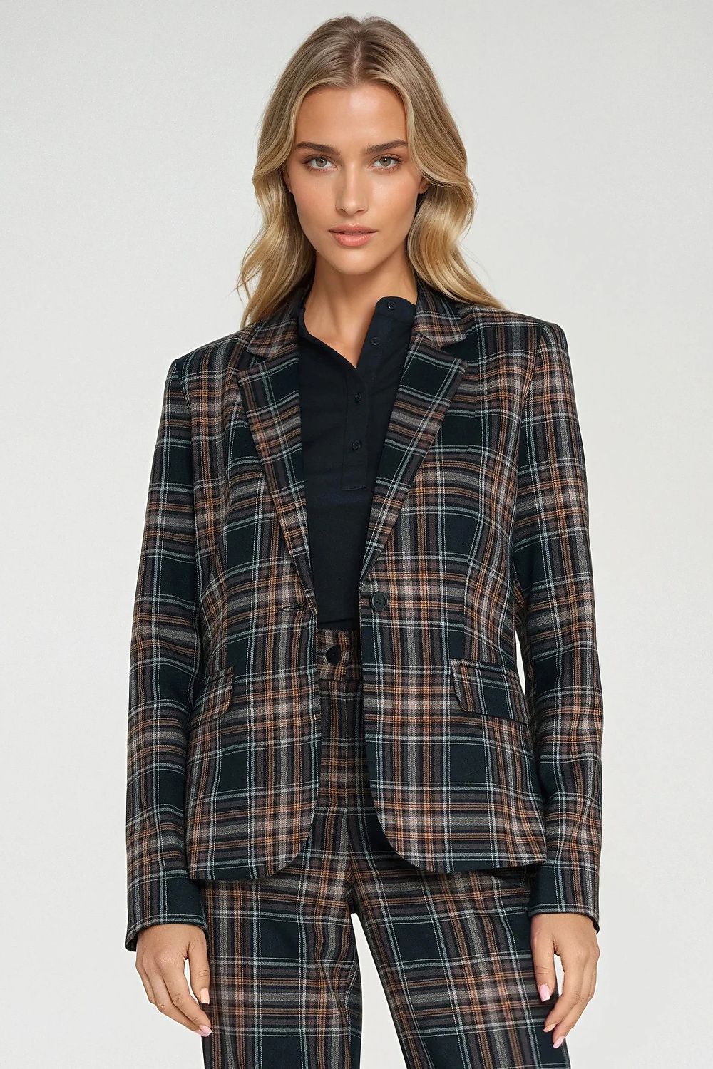 SELVA ARC - Moderne getailleerde jas met ruitpatroon en één knoopsluiting