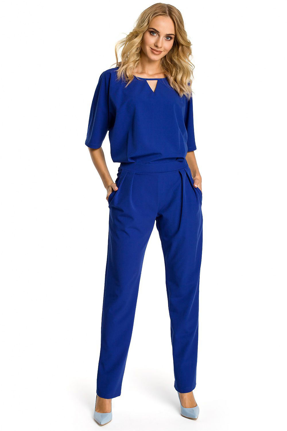 "Valora - Jumpsuit met figuurnaad en korte mouwen"