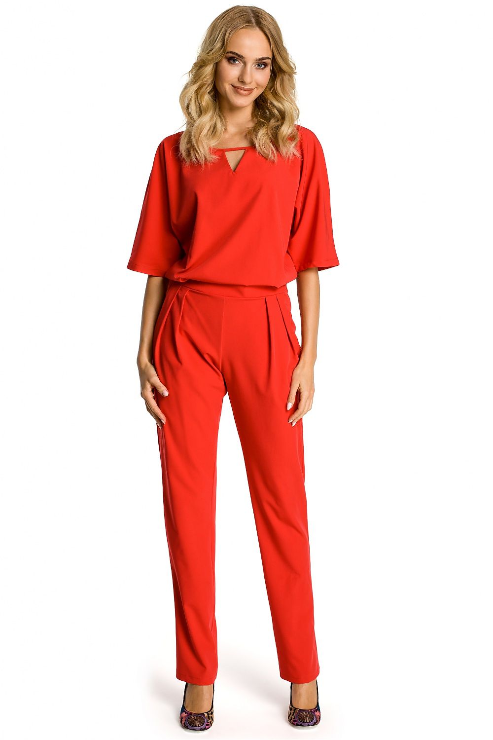 "Valora - Jumpsuit met figuurnaad en korte mouwen"