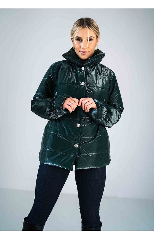 Lustre Luxe – Shiny Padded Jacket with Stand Collar and Elasticated Waist |174069 Figl