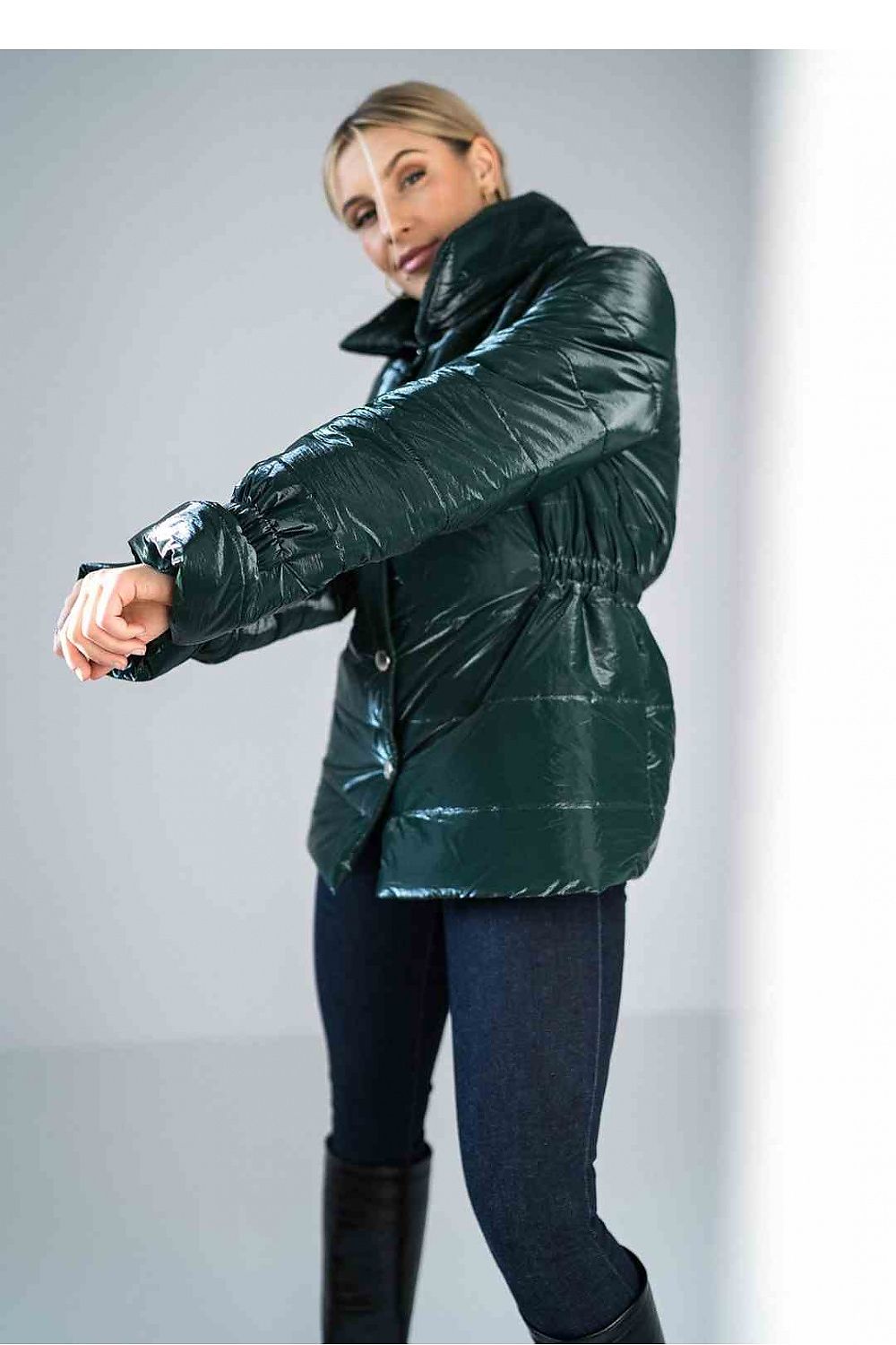 Lustre Luxe – Shiny Padded Jacket with Stand Collar and Elasticated Waist |174069 Figl