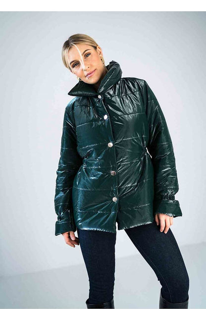 Lustre Luxe – Shiny Padded Jacket with Stand Collar and Elasticated Waist |174069 Figl