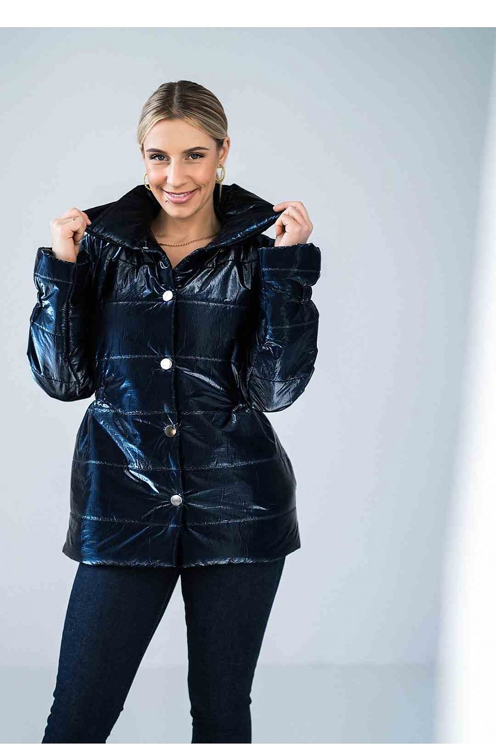 Lustre Luxe – Shiny Padded Jacket with Stand Collar and Elasticated Waist |174069 Figl