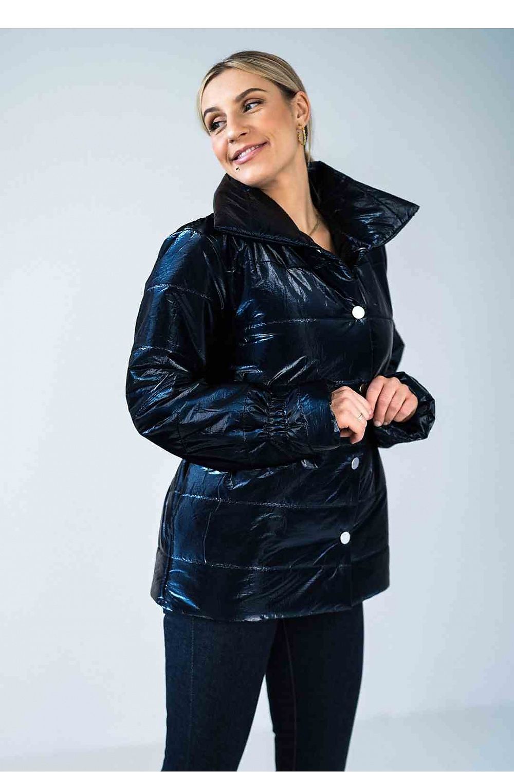 Lustre Luxe – Shiny Padded Jacket with Stand Collar and Elasticated Waist |174069 Figl