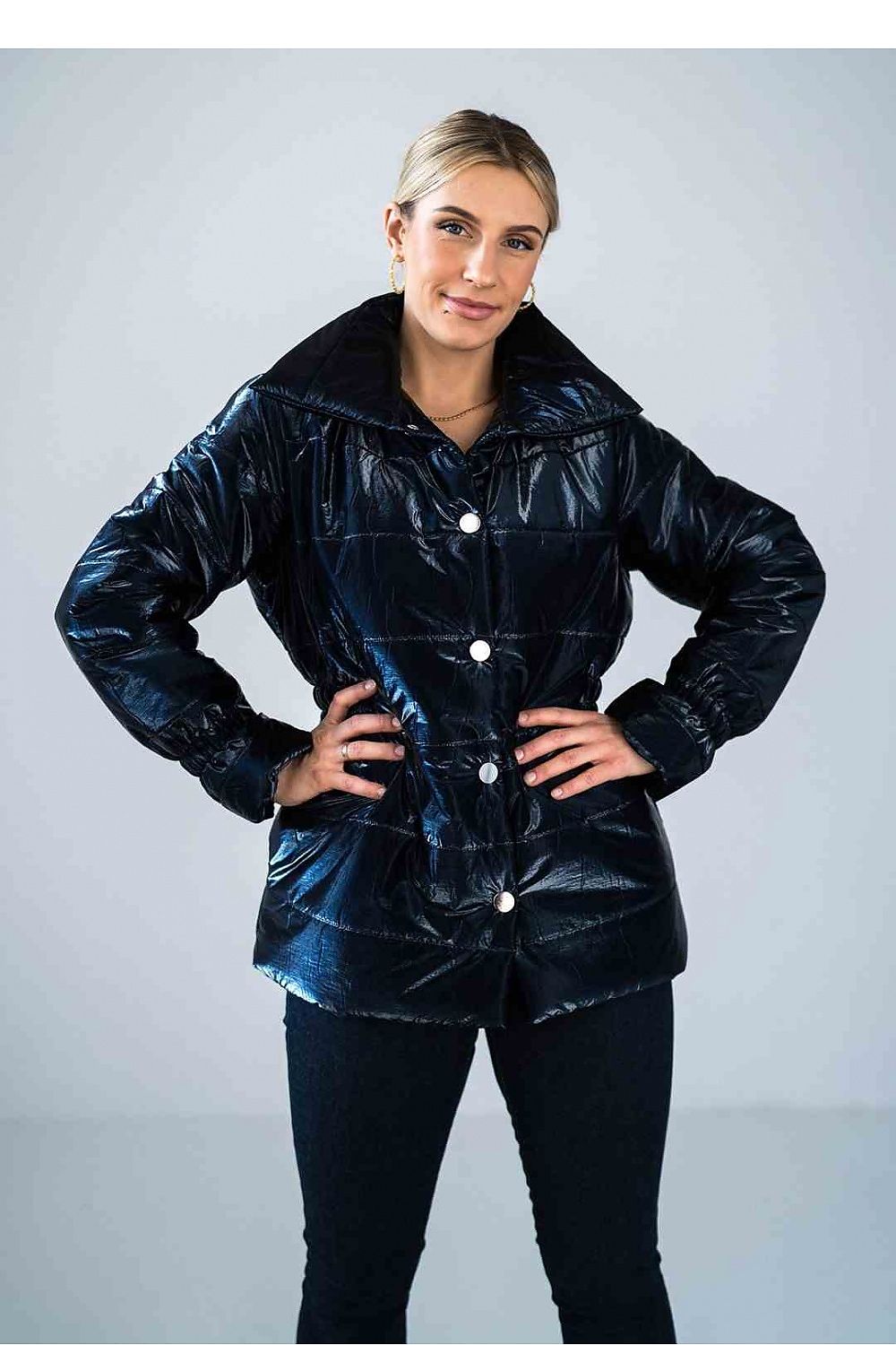 Lustre Luxe – Shiny Padded Jacket with Stand Collar and Elasticated Waist |174069 Figl