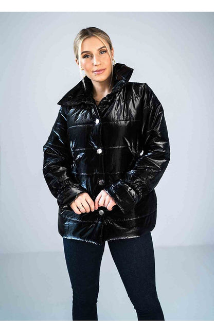 Lustre Luxe – Glänzend wattierte Jacke mit Stehkragen und elastischem Bund |174069 Abb