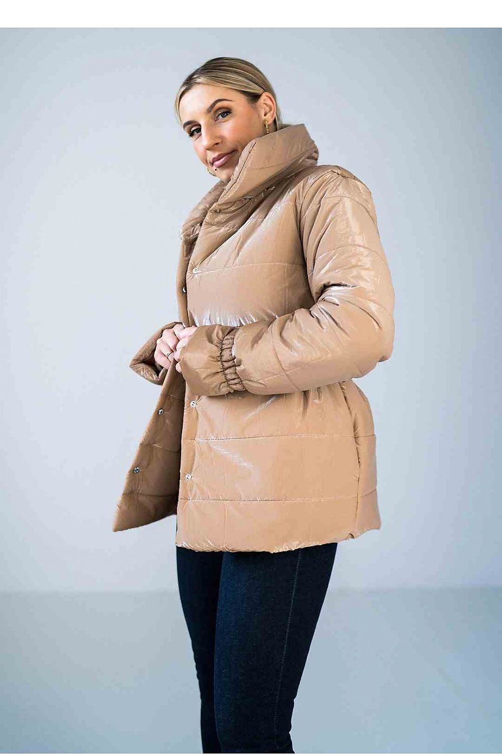 Lustre Luxe – Shiny Padded Jacket with Stand Collar and Elasticated Waist |174069 Figl