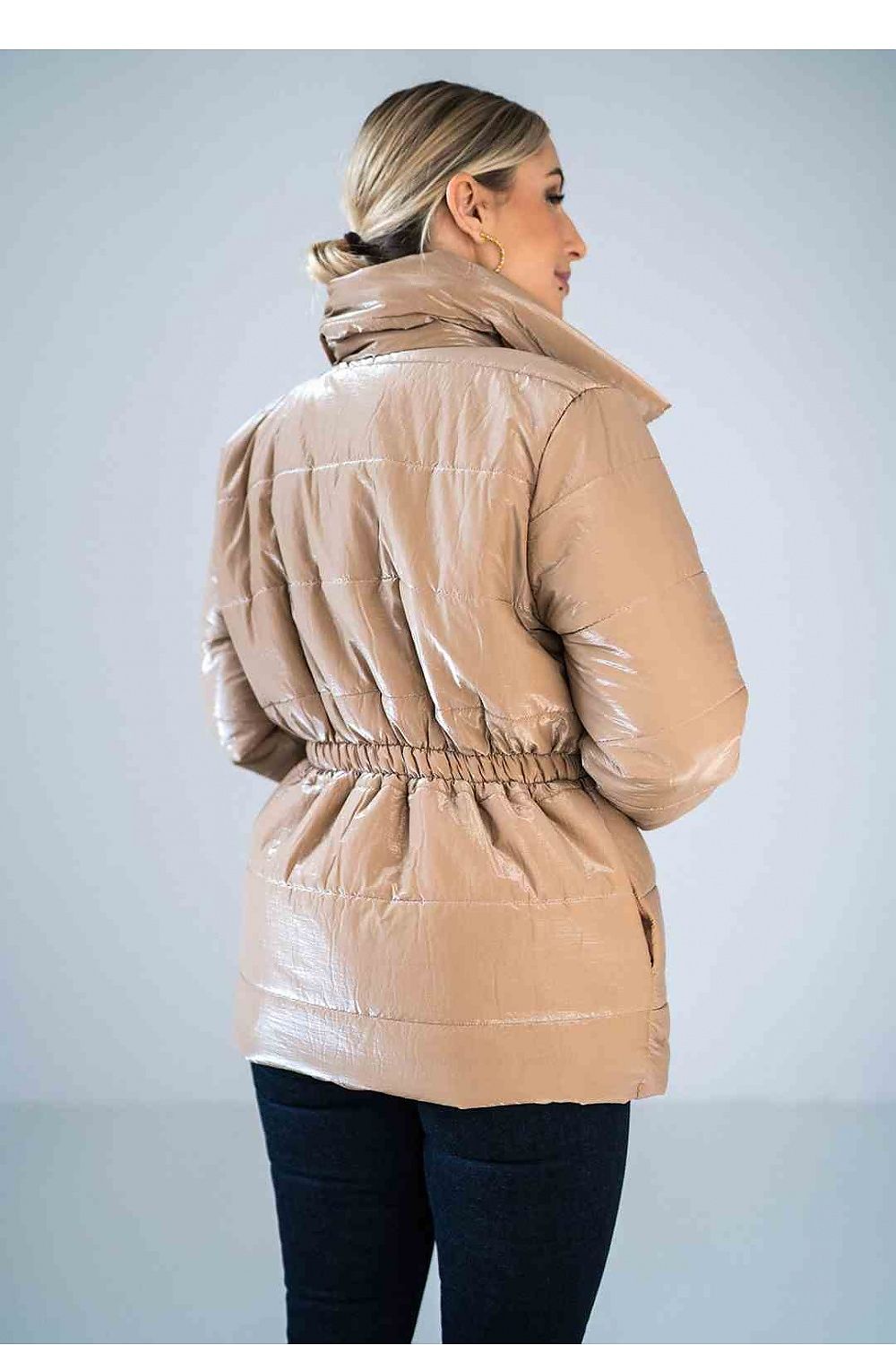 Lustre Luxe – Shiny Padded Jacket with Stand Collar and Elasticated Waist |174069 Figl