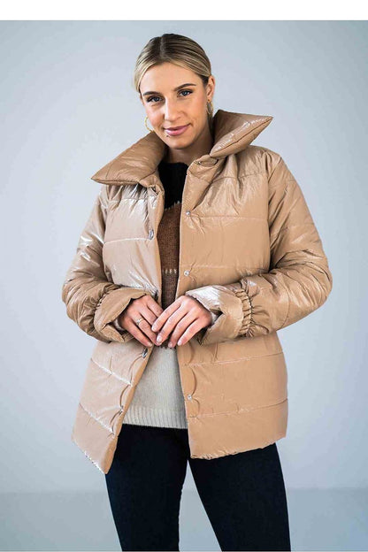 Lustre Luxe – Shiny Padded Jacket with Stand Collar and Elasticated Waist |174069 Figl