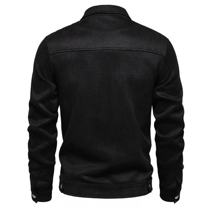 Fashionable men's suede jacket with lapel and zipper - Stylish autumn and winter jacket for outdoors