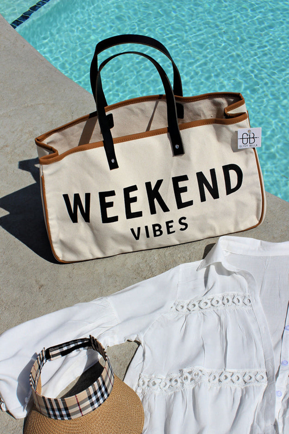 Witte WEEKEND VIBES canvas strandtas