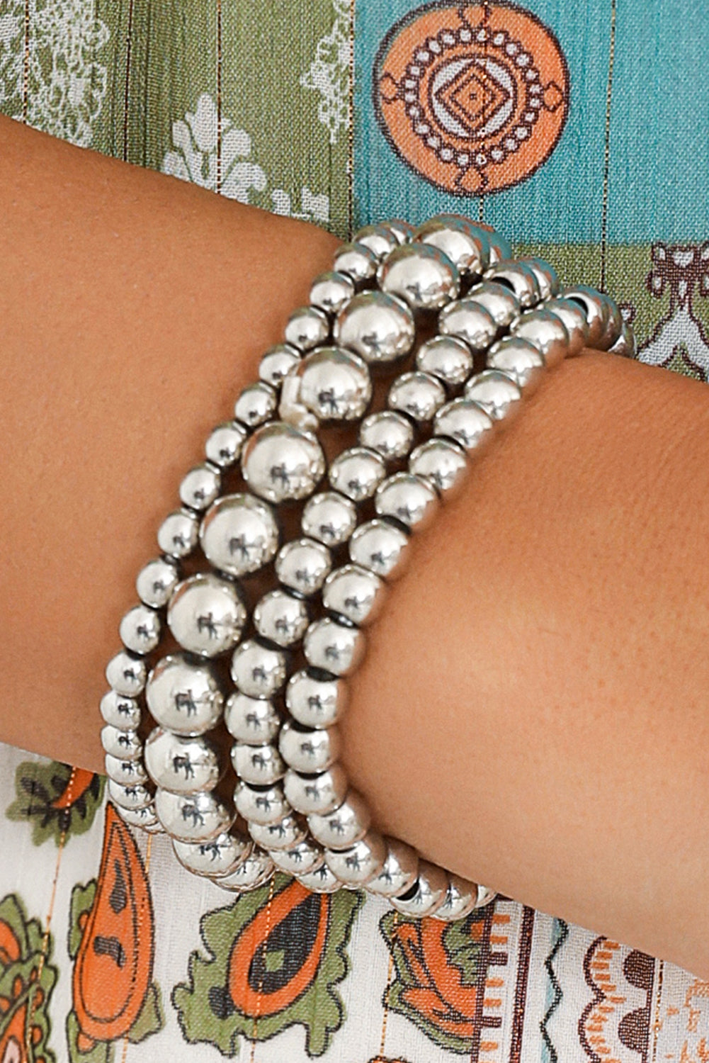 Silver colored bead bracelet