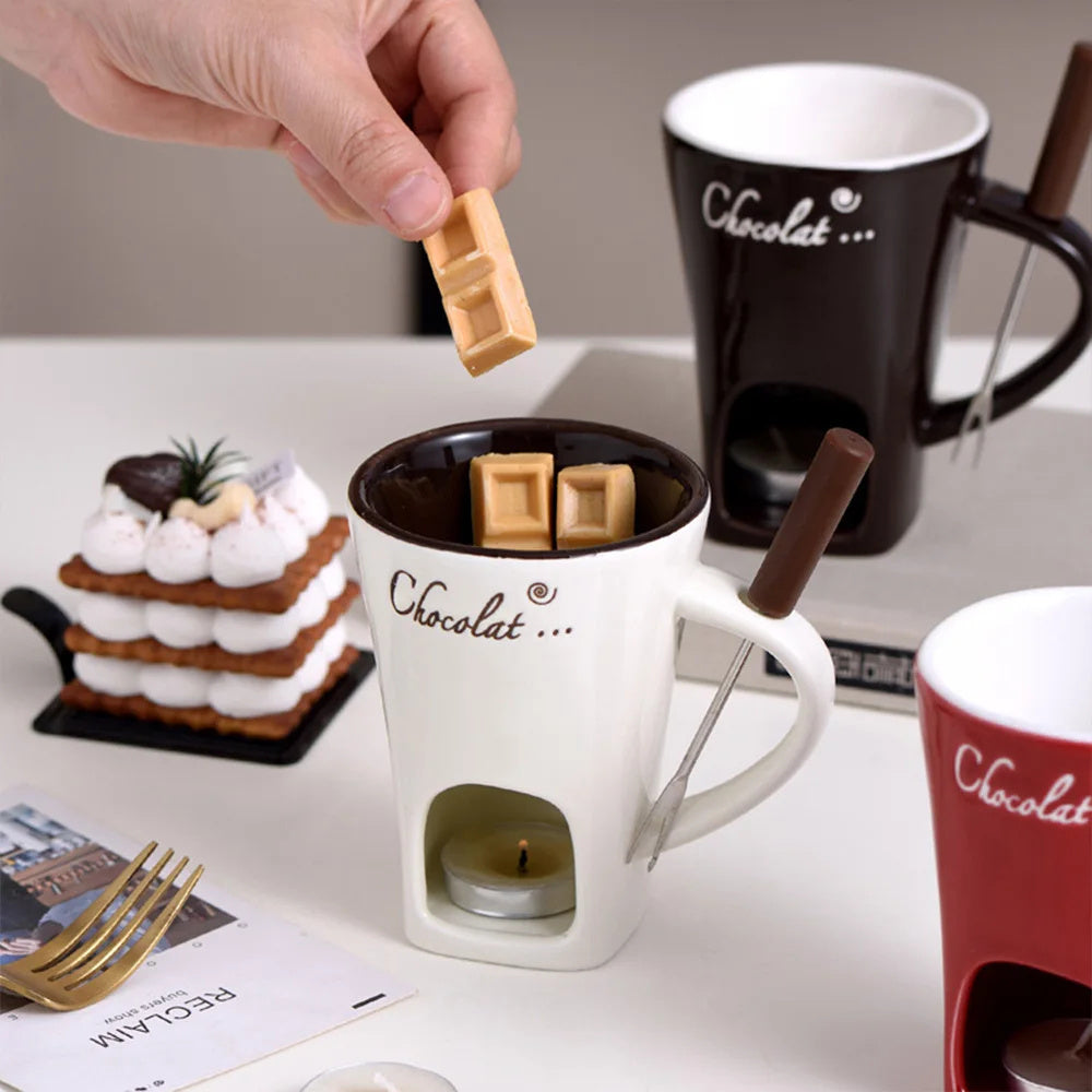 Fondue Mug Set: Personal Mini Fondue Pots for Chocolate, Cheese, Ice Cream &amp; Butter – Individual Fondue Maker and Warmer – Essential Kitchen Gadgets