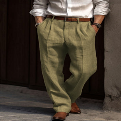 Men's Linen Trousers with Double Pleats and Front Pockets - Comfortable, breathable and ideal for a casual look