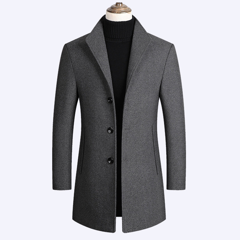 Mid-length Wool Coat for Casual Style – Solid Color, Trendy and Comfortable