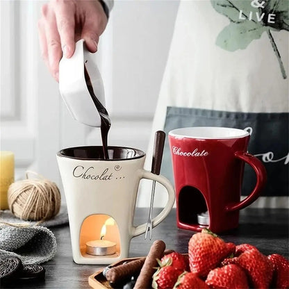 Fondue Mug Set: Persoonlijke Mini Fondue Potten voor Chocolade, Kaas, IJs & Boter – Individuele Fondue Maker en Warmer – Essentiële Keuken Gadgets