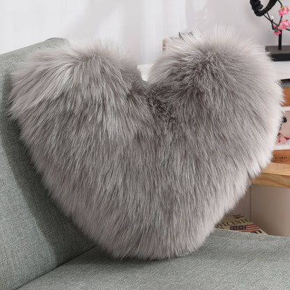 Heart Shaped Fluffy Cushion – Long Plush White Decorative Pillows | Decorative Sofa Decor