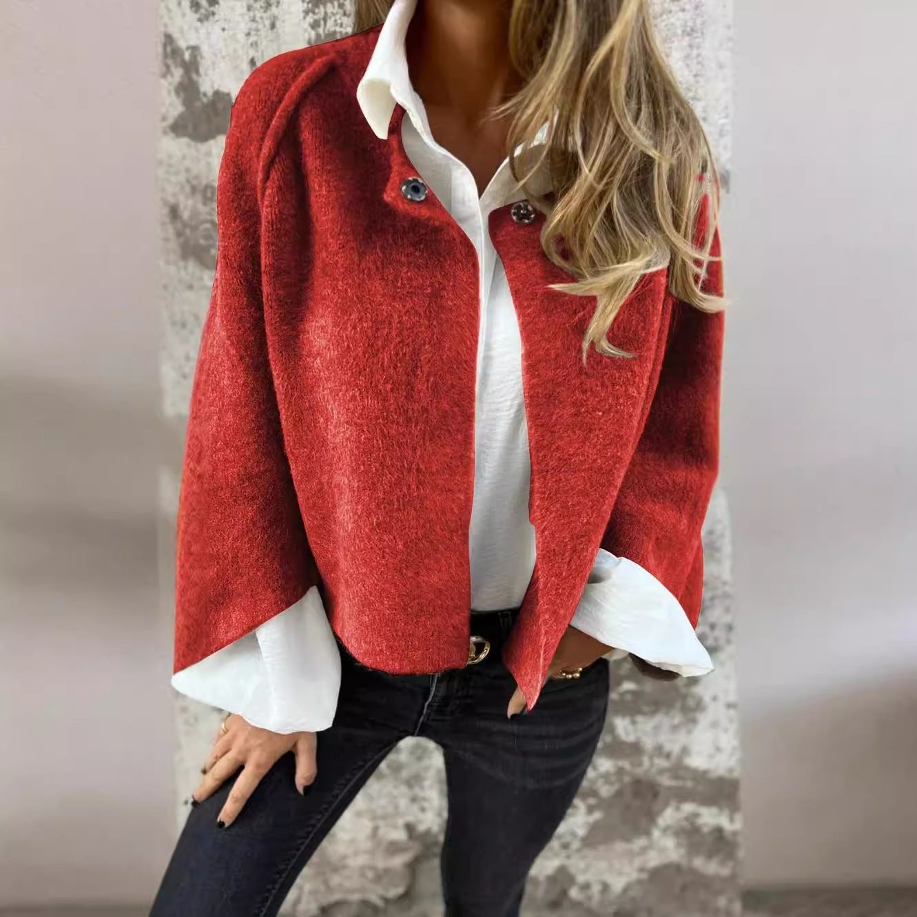 Damen-Cardigan mit Fledermausärmeln, Herbst und Winter, lockerer kurzer Kaschmirmantel