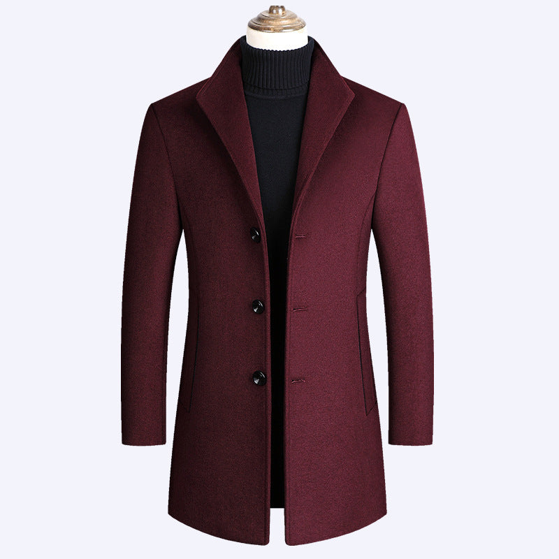 Mid-length Wool Coat for Casual Style – Solid Color, Trendy and Comfortable