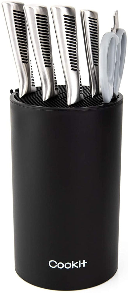 Knife Block Holder, Universal Knife Block without Knives, Unique Double-Layer Wavy Design, Round Black Knife Holder for Kitchen, Space Saver Knife Storage