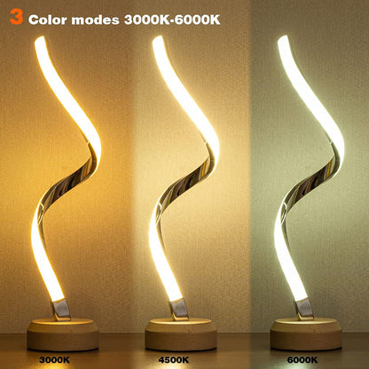 LED Spiral Table Lamp Modern Curved Desk Bedside Lamp