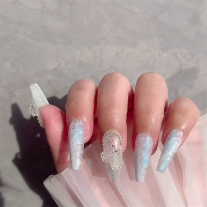 Premium wearable nails in soft macchiato and blue ice