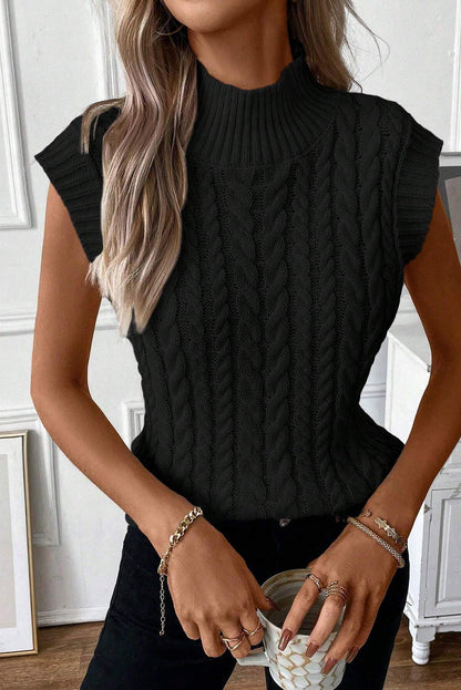 Oatmeal Cable Knit High Neck Sweater Vest