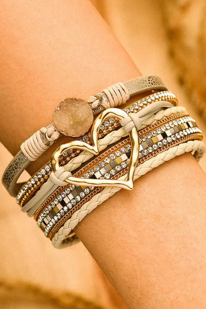 Bohemien armband met hart en strass stenen en magnetische sluiting