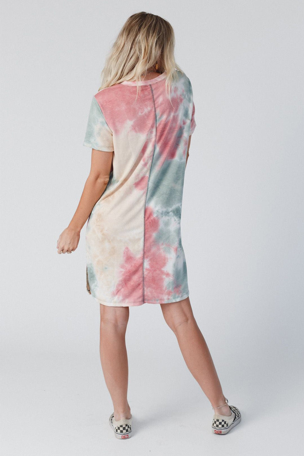 Multicolor Tie Dye Oversized Slit Tee Jurk