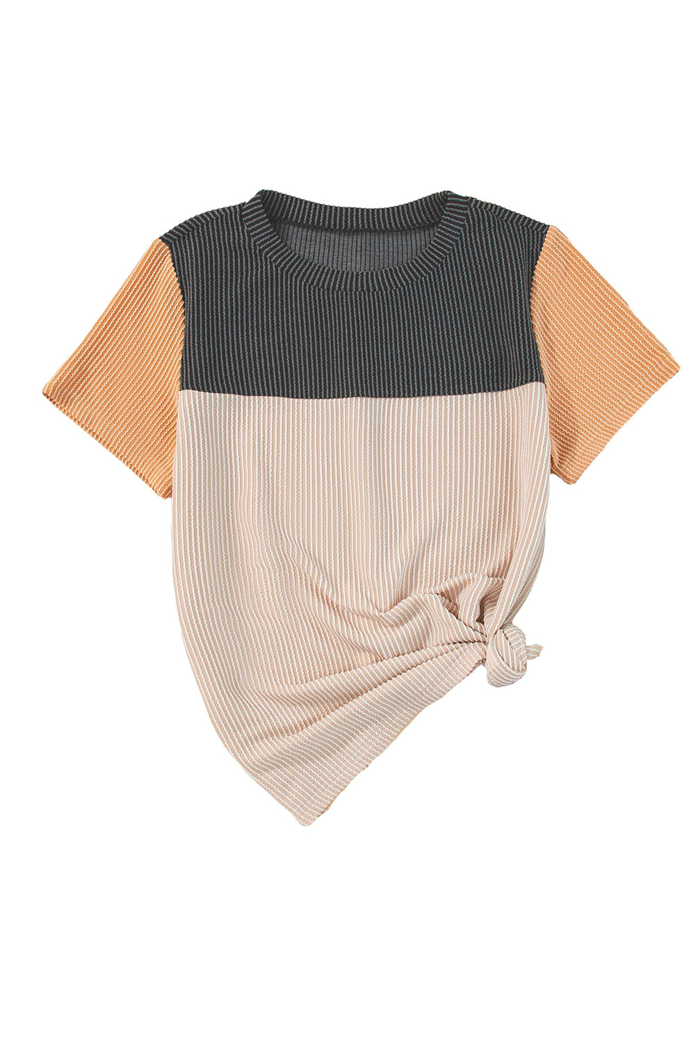 Schwarzes, geripptes Colorblock-T-Shirt mit Struktur