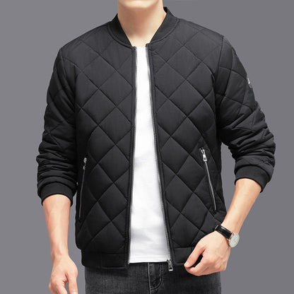 Fashionable Men's Winter Coat Made of Cotton with Checkered Stitching - Thick Padded Baseball Jacket - Casual and Warm Plain Coat