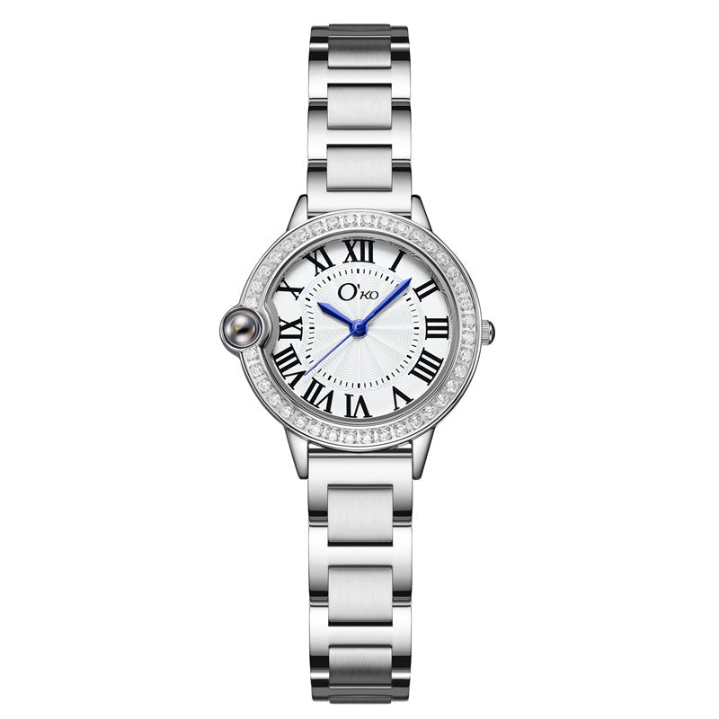 Dames Horloge met Stalen Band en Diamanten