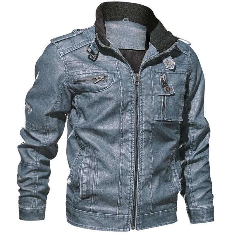 Men PU Leather Jacket Casual Thick Motorcycle Leather Jacket Winter Windproof Coat