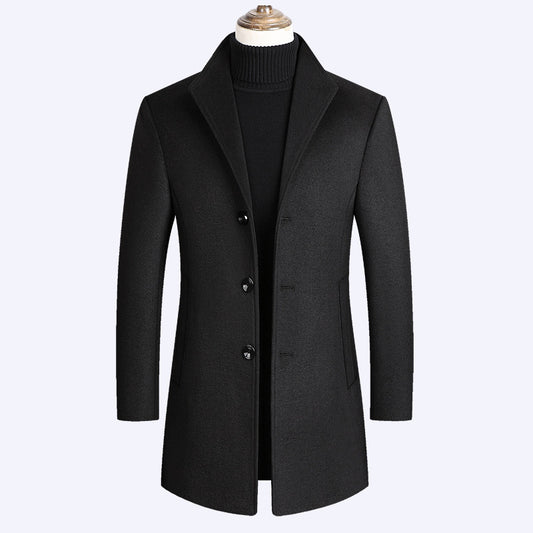 Mid-length Wool Coat for Casual Style – Solid Color, Trendy and Comfortable