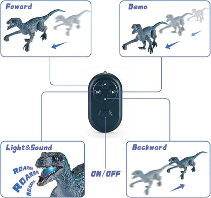 Remote Control Dinosaur Toys, Electric Walking Dinosaur Toy For Boys, Jurassic Velociraptor Toys With Realistic Simulation Sounds And Light For 3-7 Years Kids Gifts-Gray 