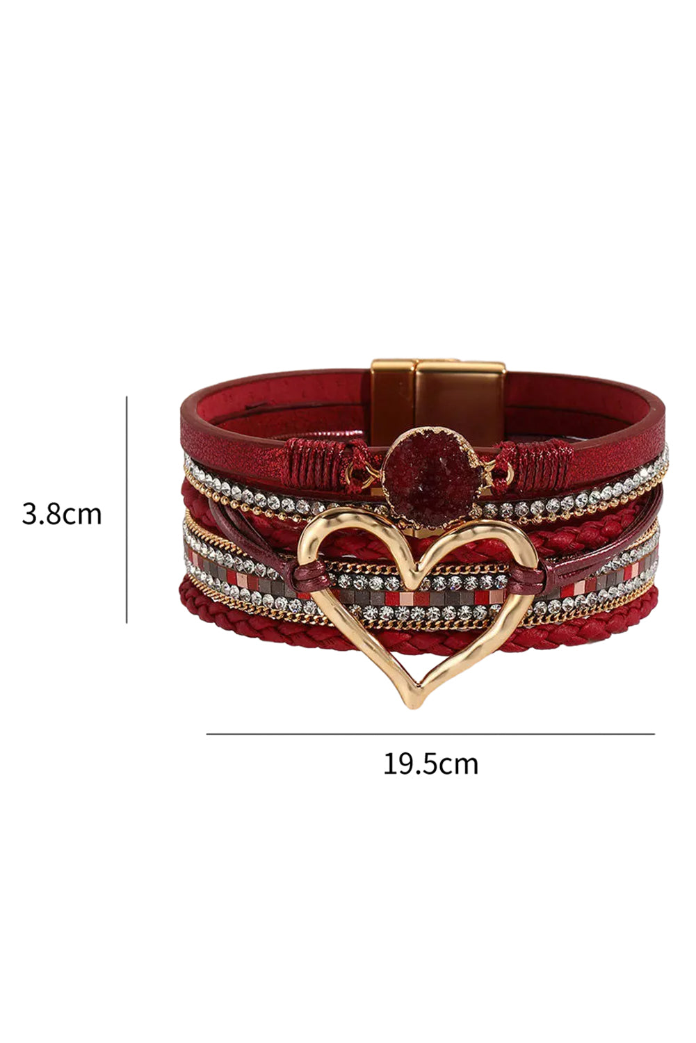 Fiery red rhinestone heart bracelet