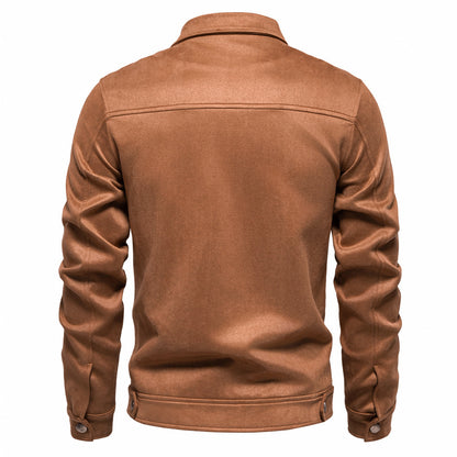 Fashionable men's suede jacket with lapel and zipper - Stylish autumn and winter jacket for outdoors