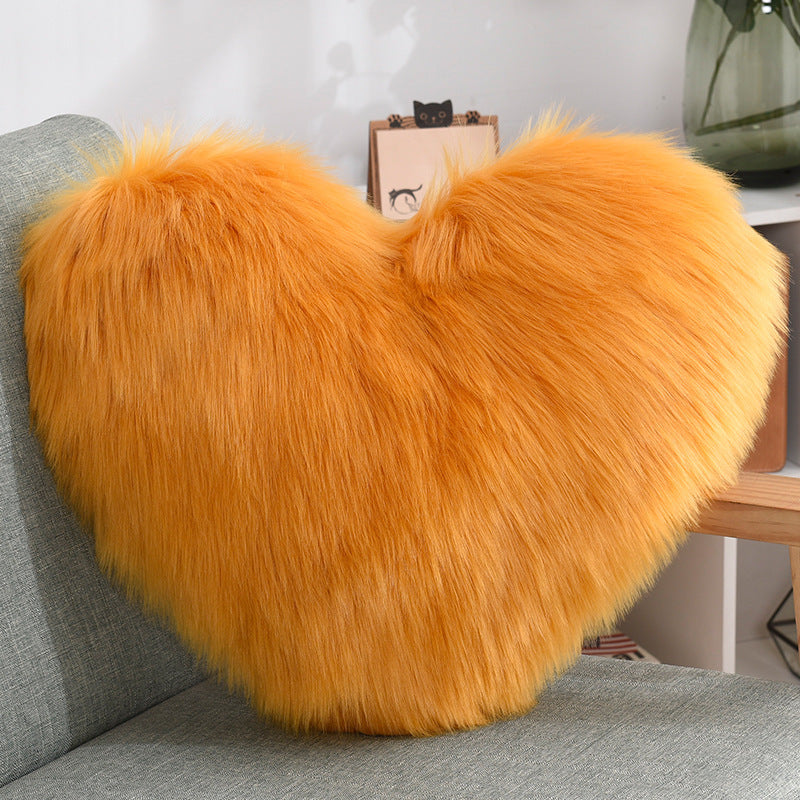 Heart Shaped Fluffy Cushion – Long Plush White Decorative Pillows | Decorative Sofa Decor