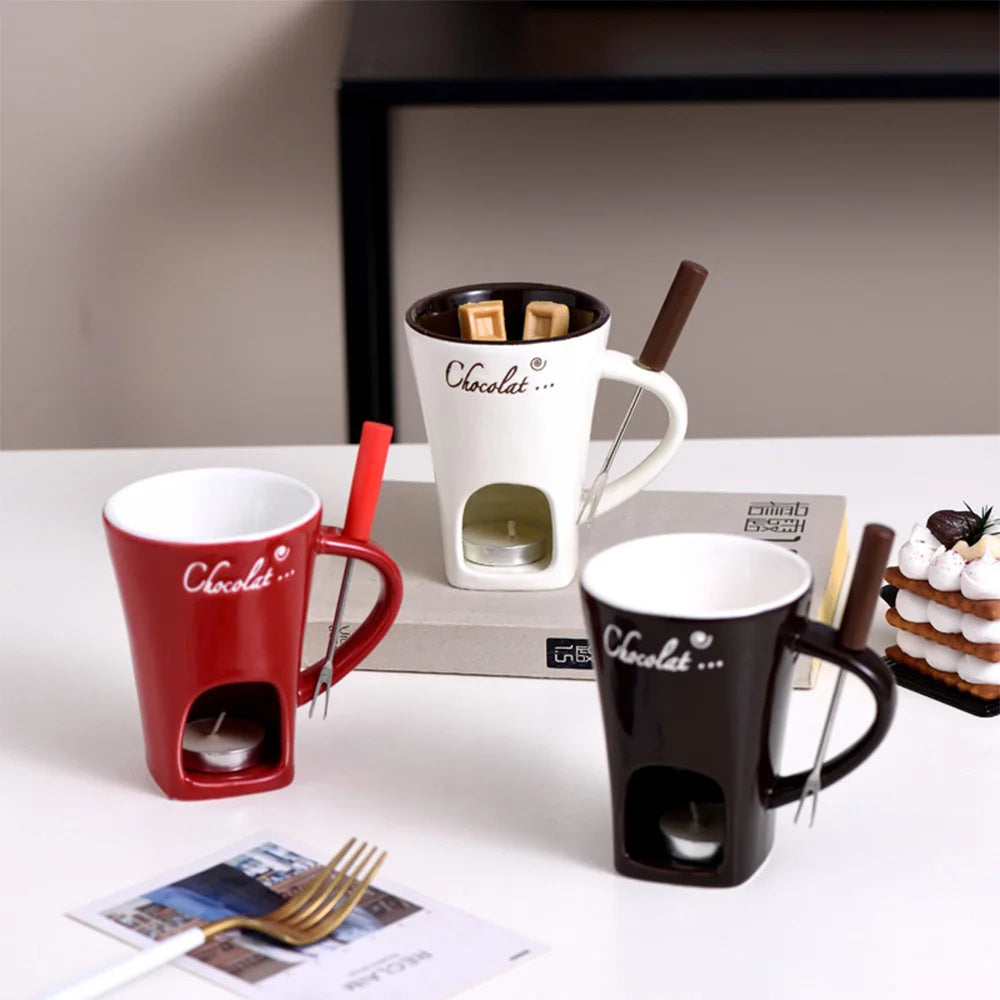 Fondue Mug Set: Persoonlijke Mini Fondue Potten voor Chocolade, Kaas, IJs & Boter – Individuele Fondue Maker en Warmer – Essentiële Keuken Gadgets