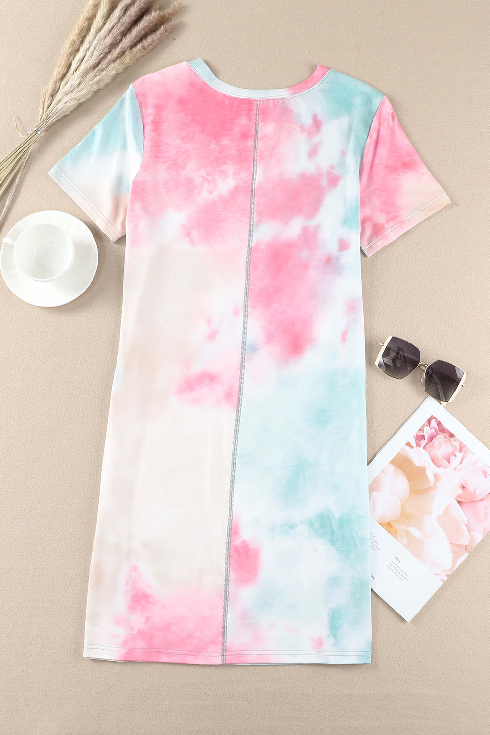 Multicolor Tie Dye Oversized Slit Tee Jurk