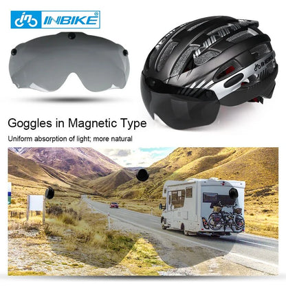 Bicycle helmet with integrated glasses